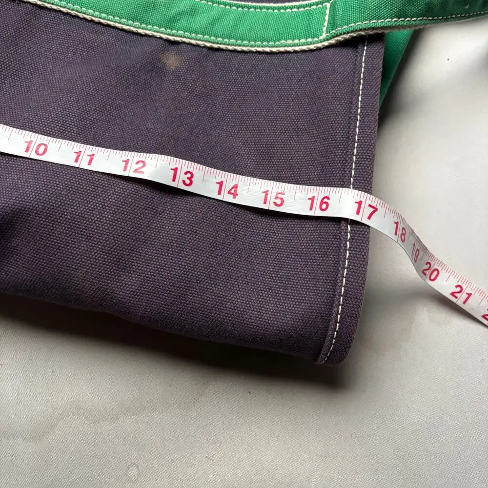 Lands End Black Green Canvas Zip Boat Tote Bag Embroidered Meyer 17x26